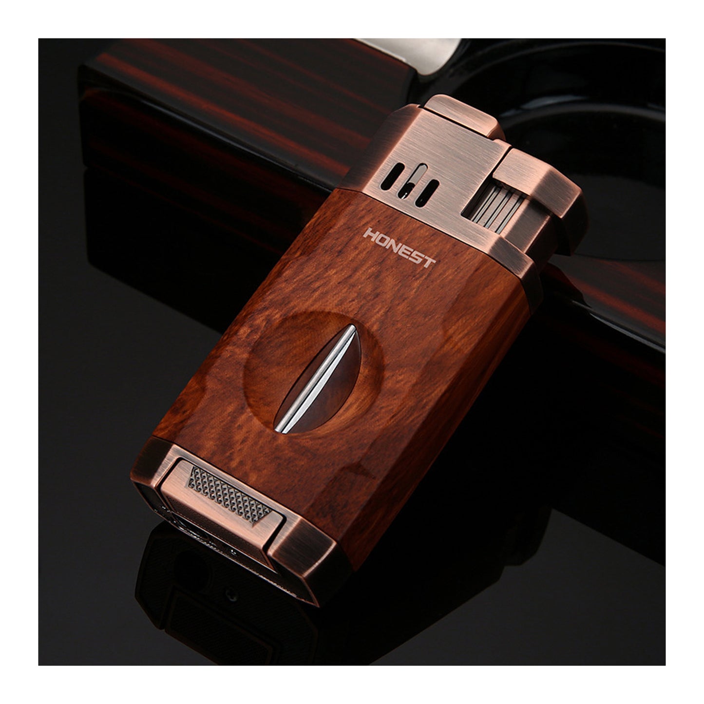 Honest All-in-One Windproof Outdoor Lighter with Dual Jet Flame Built-in Cutter, Butane Refillable and Flames Adjustable, Visible Gas Tank, Portable for Travel, Candle Lovers, Box Included