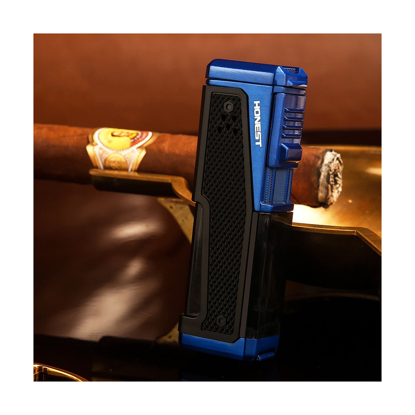 Honest Lighter 4 Torch Jet Flame, Lighter with Punch Holder, Refillable Torch Lighter, Windproof Butane Lighters BBQ Camp Gifts