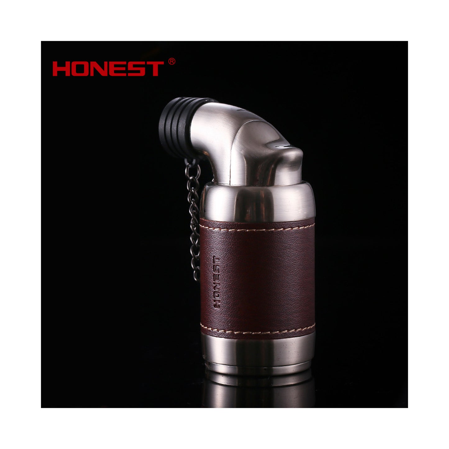 Honest Quad Torch Lighter Leather Tabletop Refillable Butane Gas Red Flame Cigar Tobacco Lighter
