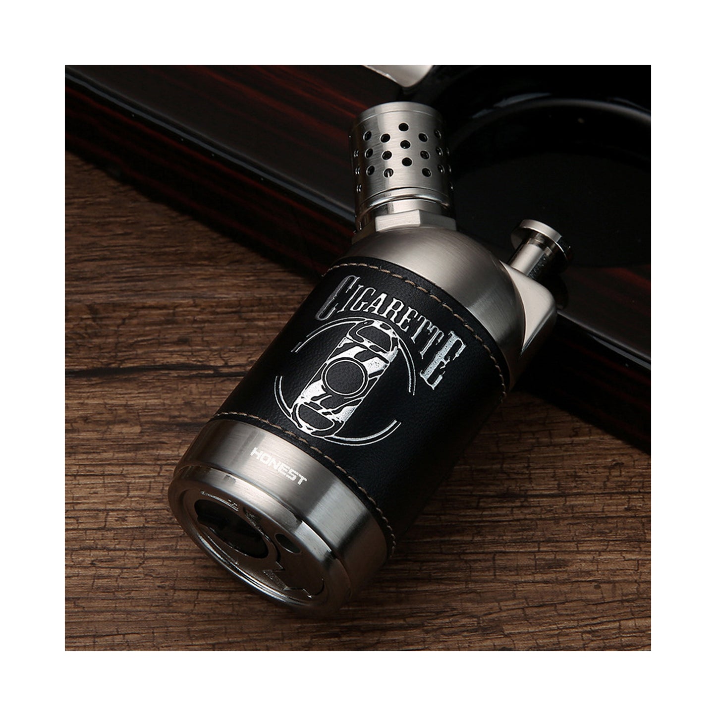 Honest Quad Torch Lighter Leather Tabletop Refillable Butane Gas Red Flame Cigar Tobacco Lighter
