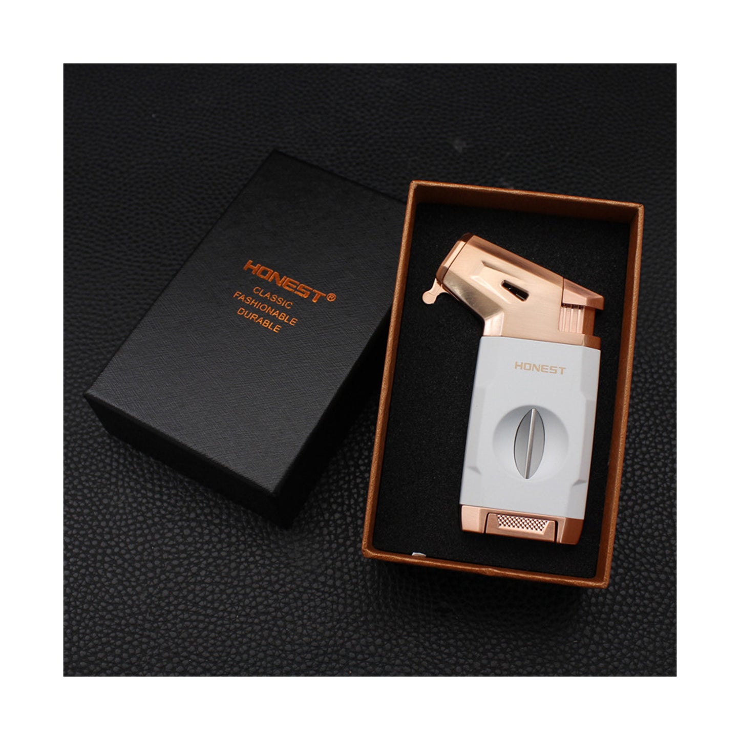 Honest Torch Lighter with V Cutter,Refillable Windproof Adjustable Jet Flame with Fuel Window Butane Torch Lighter,Gifts for Men (Butane not Include)