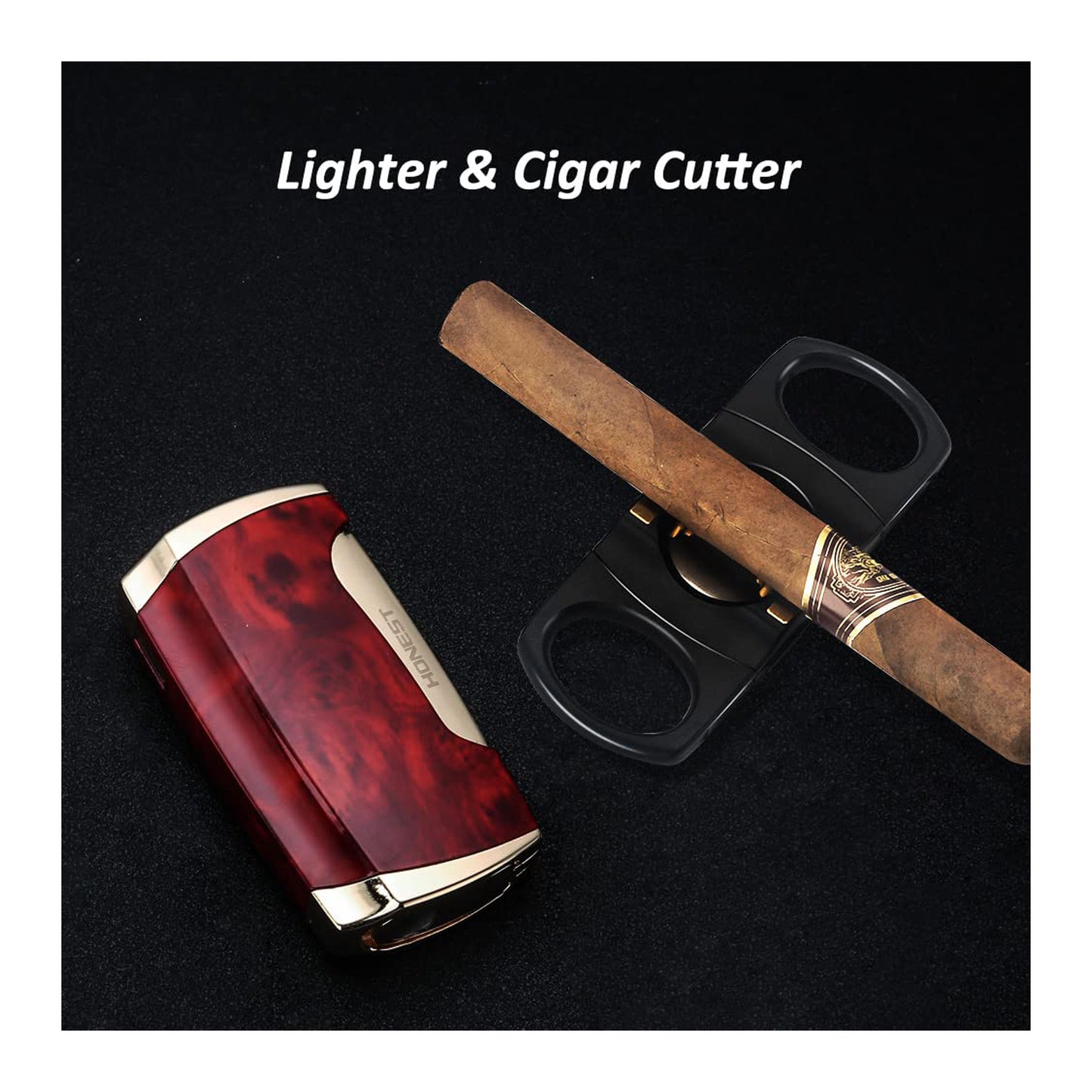 Double Jet Flame Torch Lighter and Cutter Gift Set for Men – Sleek Black Lighter Included