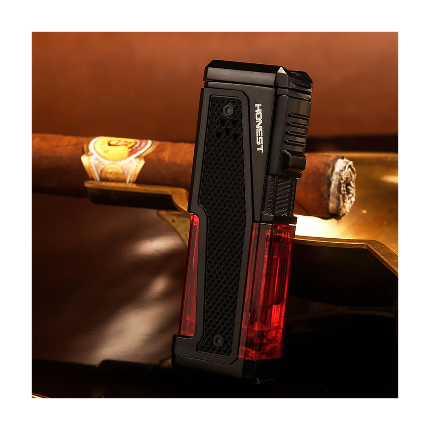 Honest Lighter 4 Torch Jet Flame, Lighter with Punch Holder, Refillable Torch Lighter, Windproof Butane Lighters BBQ Camp Gifts