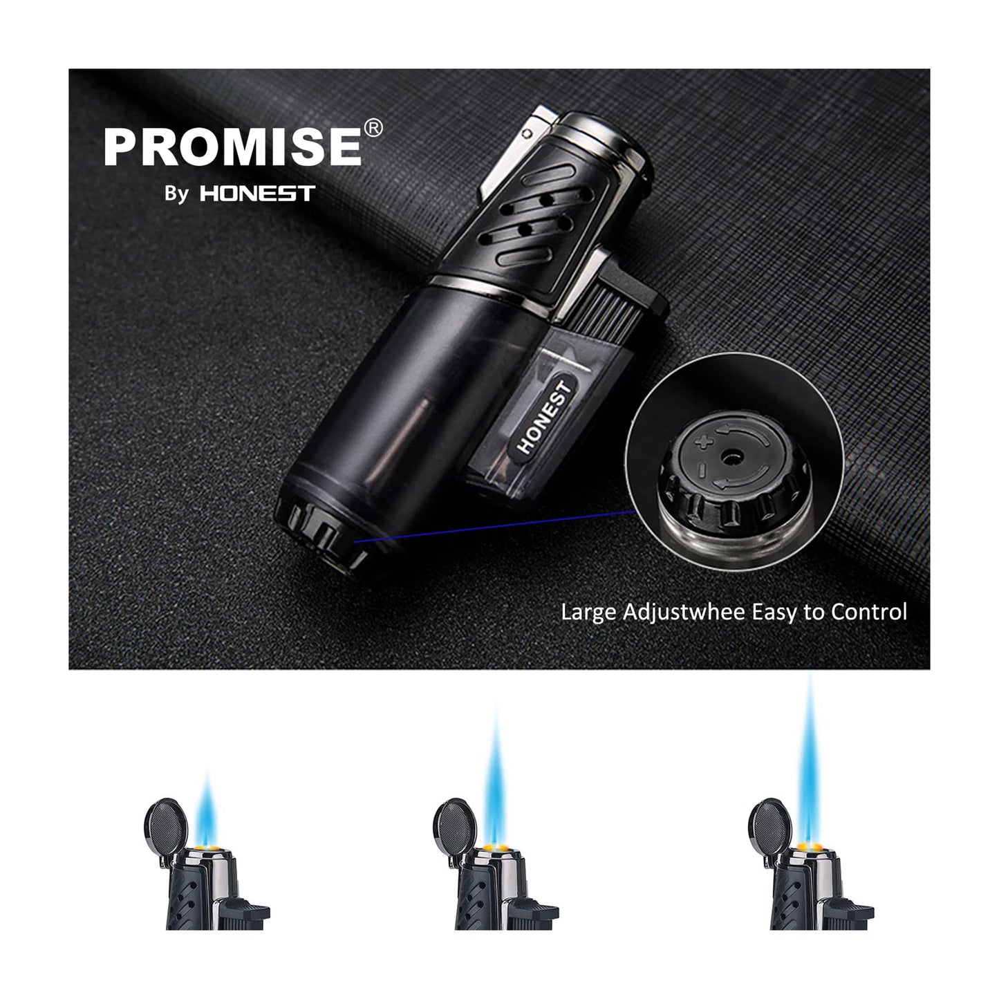 Butane Jet Cigar Torch Lighter – Windproof Turbo Flame Refillable Gas Lighter with Butane Window