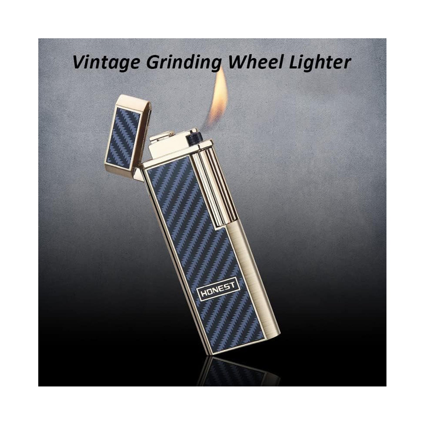 Honest Lighters Slim Soft Flame Lighter Vintage Metal Vertical Ignition Grinding Wheel Butane Lighter Great Gift for Men & Women
