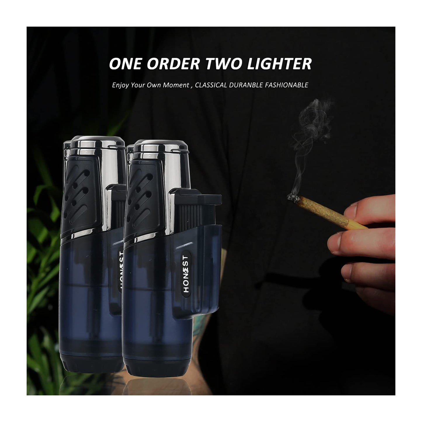 Butane Jet Cigar Torch Lighter – Windproof Turbo Flame Refillable Gas Lighter with Butane Window