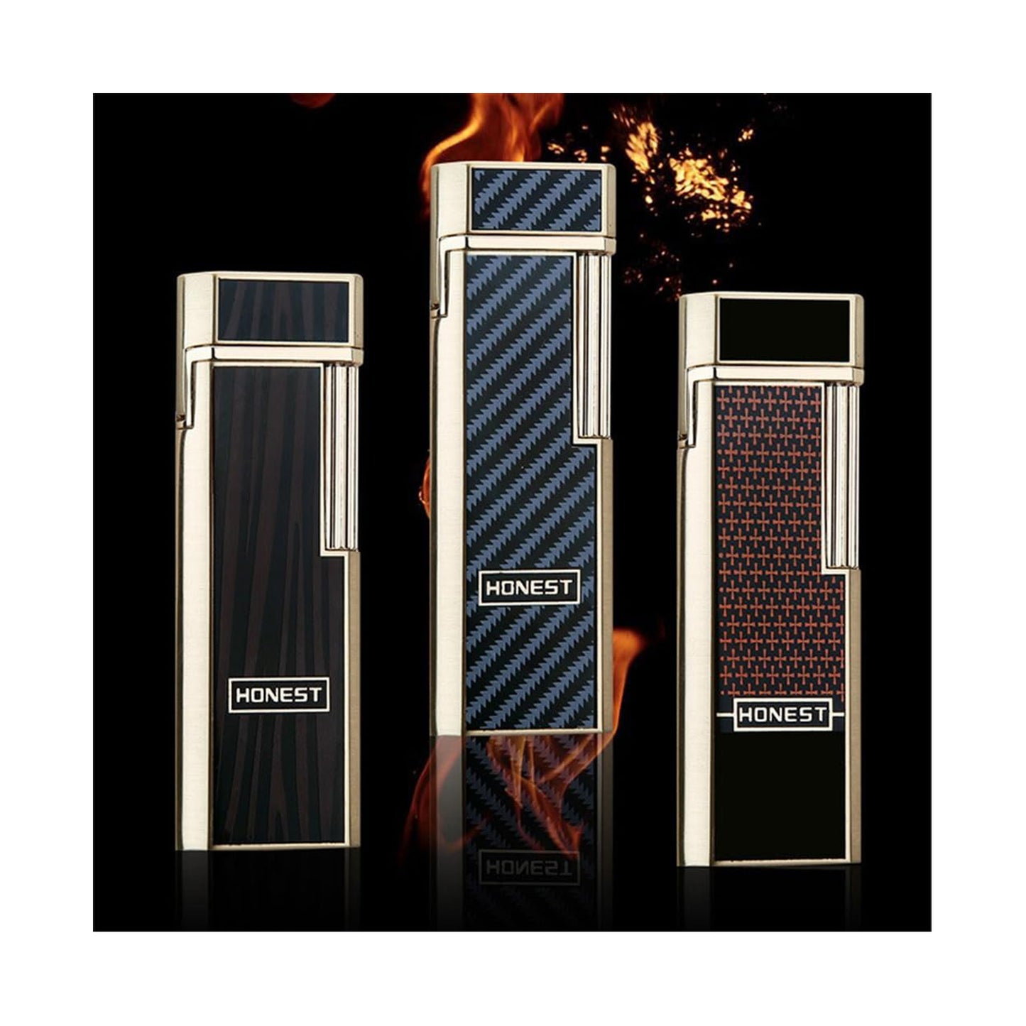 Honest Lighters Slim Soft Flame Lighter Vintage Metal Vertical Ignition Grinding Wheel Butane Lighter Great Gift for Men & Women