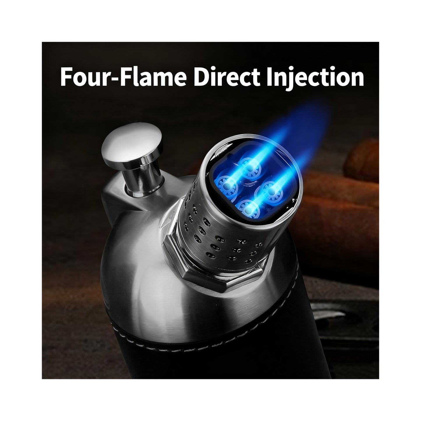 Honest Quad Torch Lighter Leather Tabletop Refillable Butane Gas Red Flame Cigar Tobacco Lighter