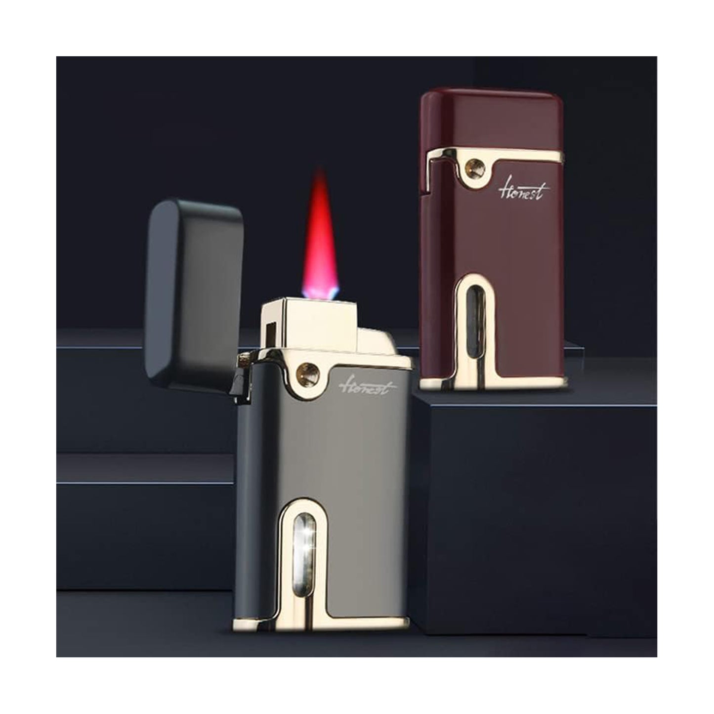 Honest Slim Torch Butane Lighter with Red Flame, Refillable Butane Cigar Lighter, Fuel Visible Window Windproof Lighter for Grill BBQ Camping (Butane NOT Included)