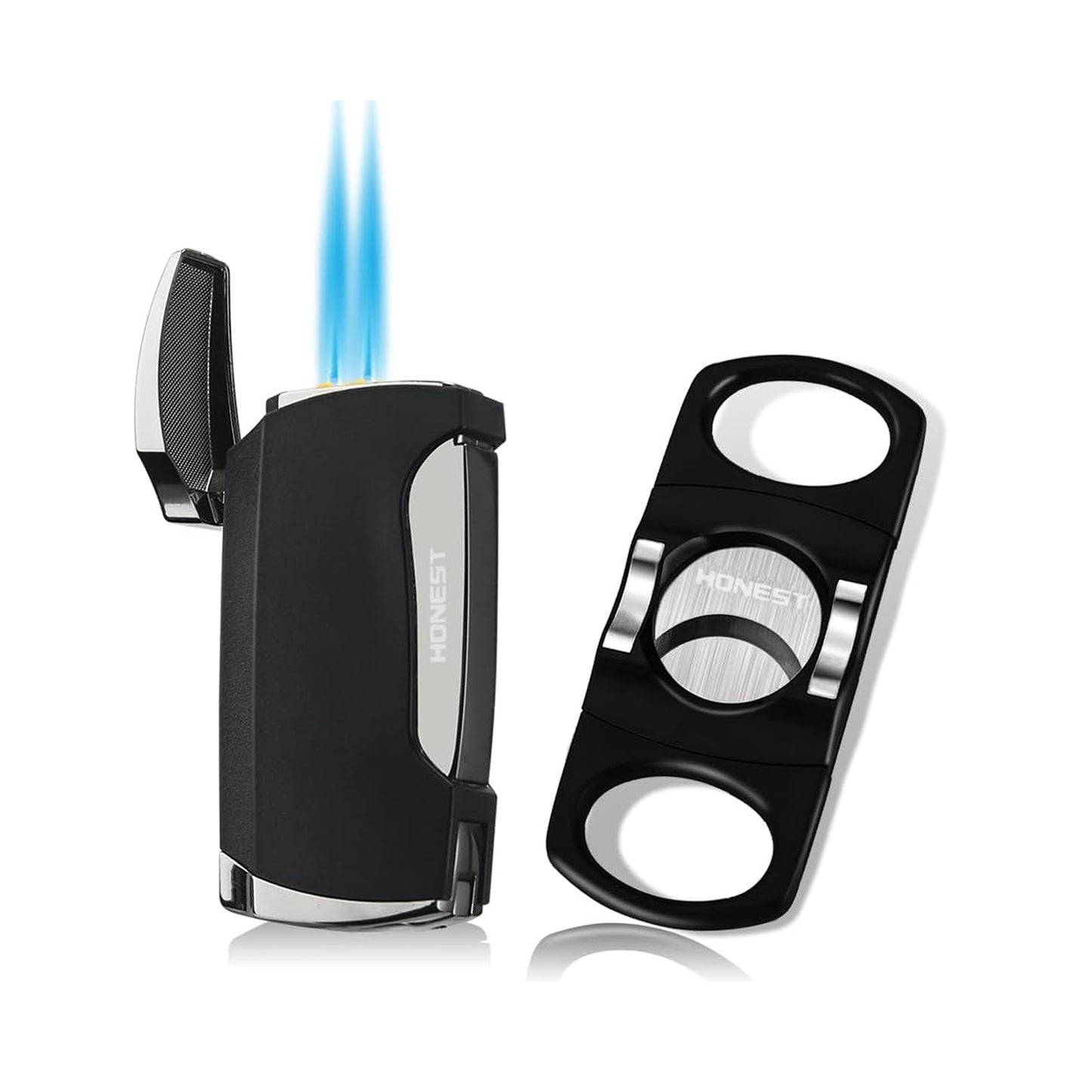 Double Jet Flame Torch Lighter and Cutter Gift Set for Men – Sleek Black Lighter Included