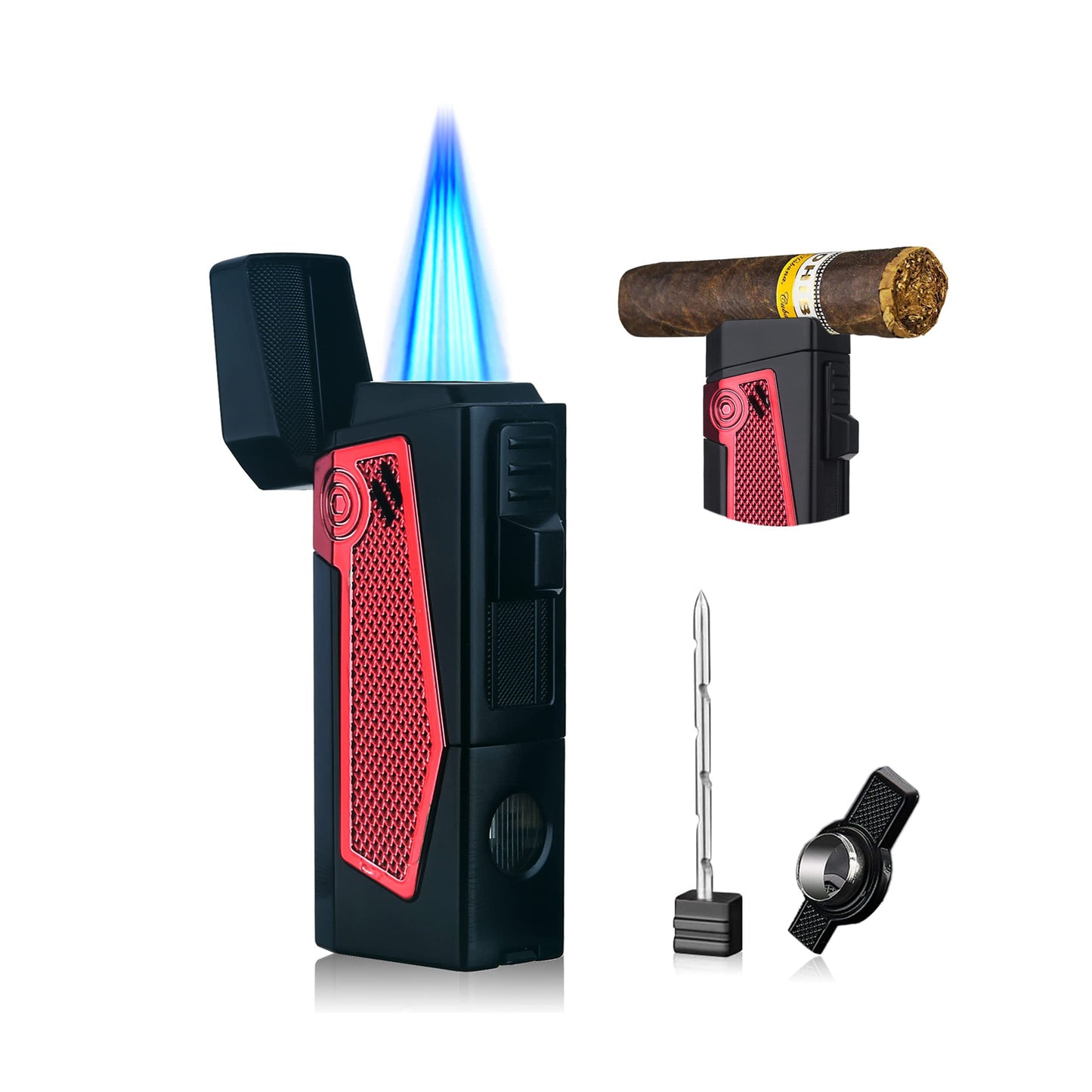 Quadruple Jet Flame Metal Torch Lighter – Refillable Butane Lighter for Men, Perfect Gadgets and Gift Ideas