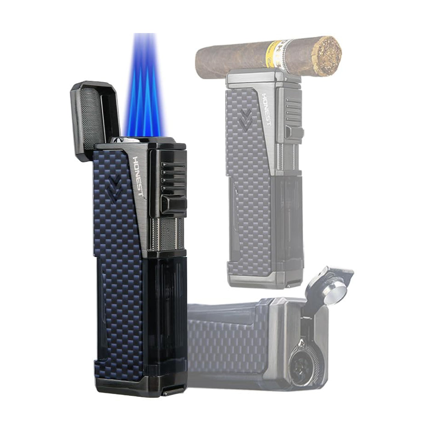 HONEST Four Jet Flame Windproof Butane Torch Lighter – Refillable and Adjustable, Perfect Gift Set for Men, Fathers Day, Friends, and Dads