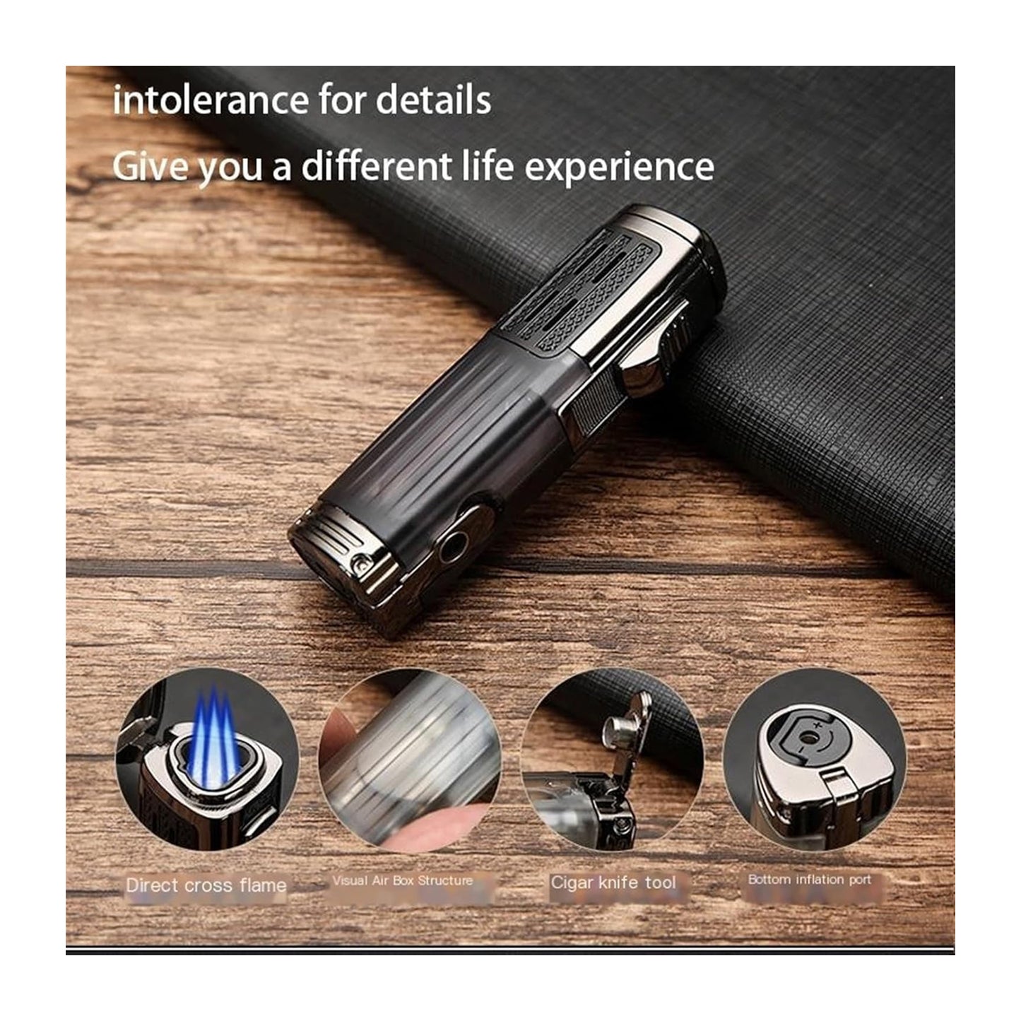 Honest Torch Lighter, Cigar Lighter, Triple 3 Jet Flame Butane Lighter, Windproof Adjustable Portable Lighter, Suitable for Collection, Camping, Outdoor, Men's Gifts