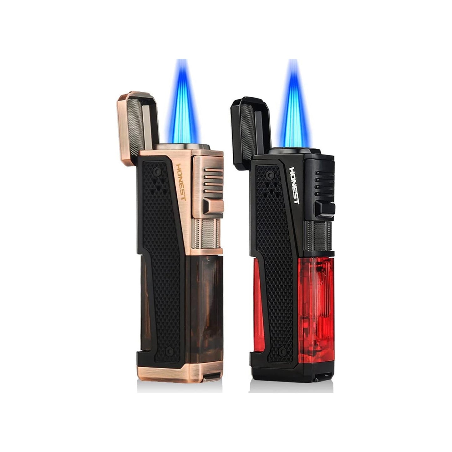 Honest Lighter 4 Torch Jet Flame, Lighter with Punch Holder, Refillable Torch Lighter, Windproof Butane Lighters BBQ Camp Gifts