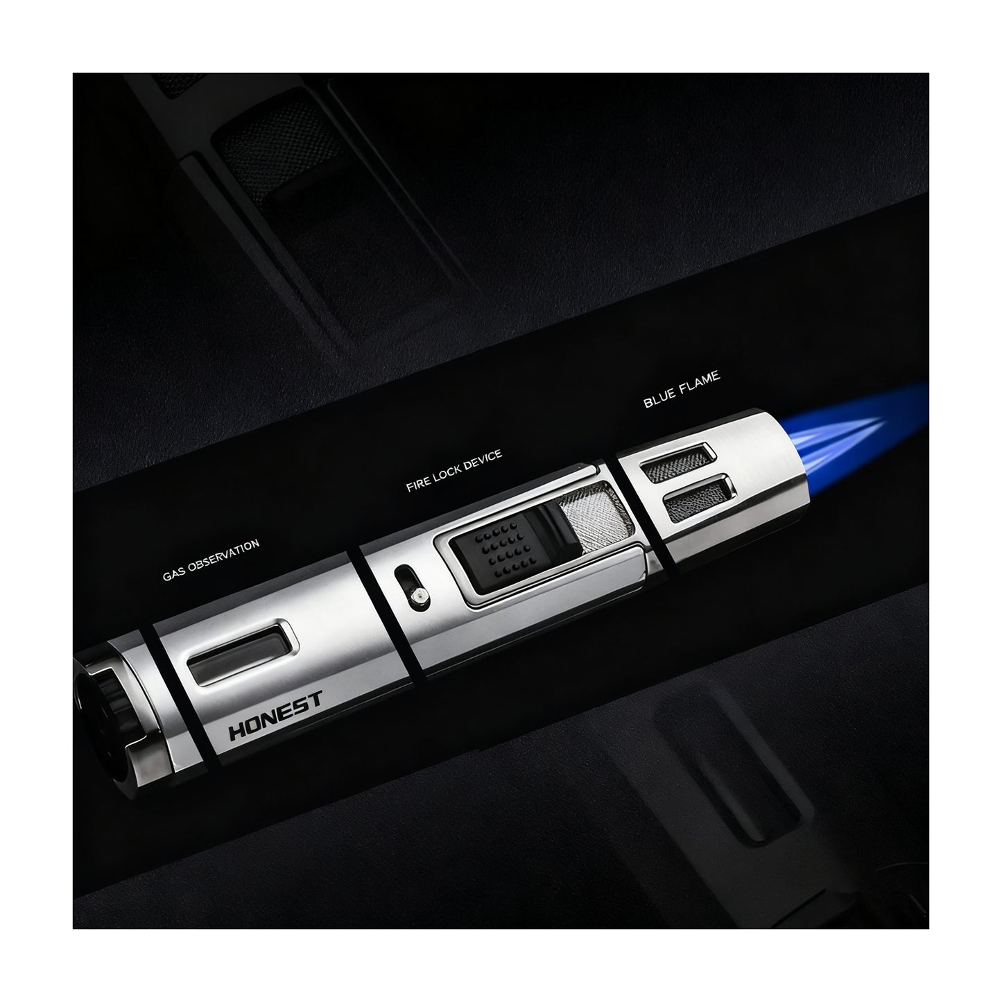 Honest Cigar Cigarette Lighter Jet Torch Dual Blue Flame, Creative Refillable Butane Gas Ajustable Flame Torch