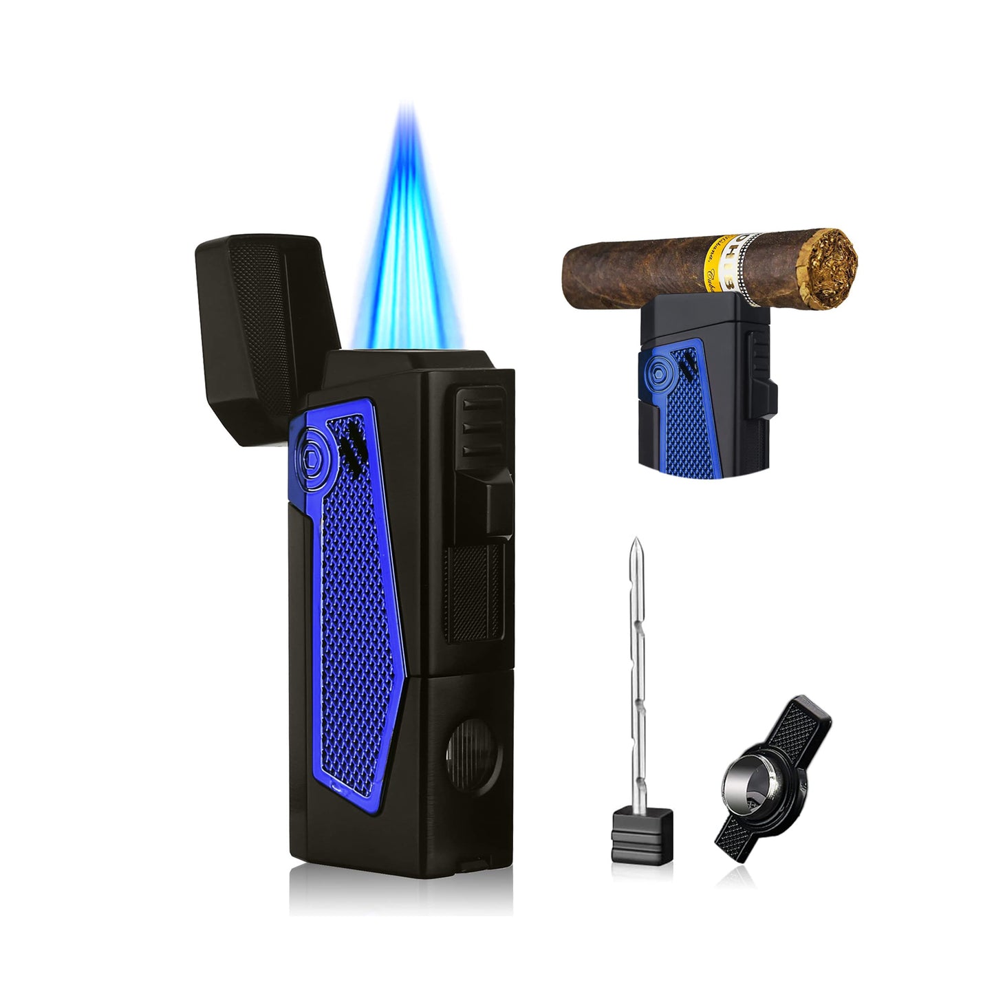Quadruple Jet Flame Metal Torch Lighter – Refillable Butane Lighter for Men, Perfect Gadgets and Gift Ideas