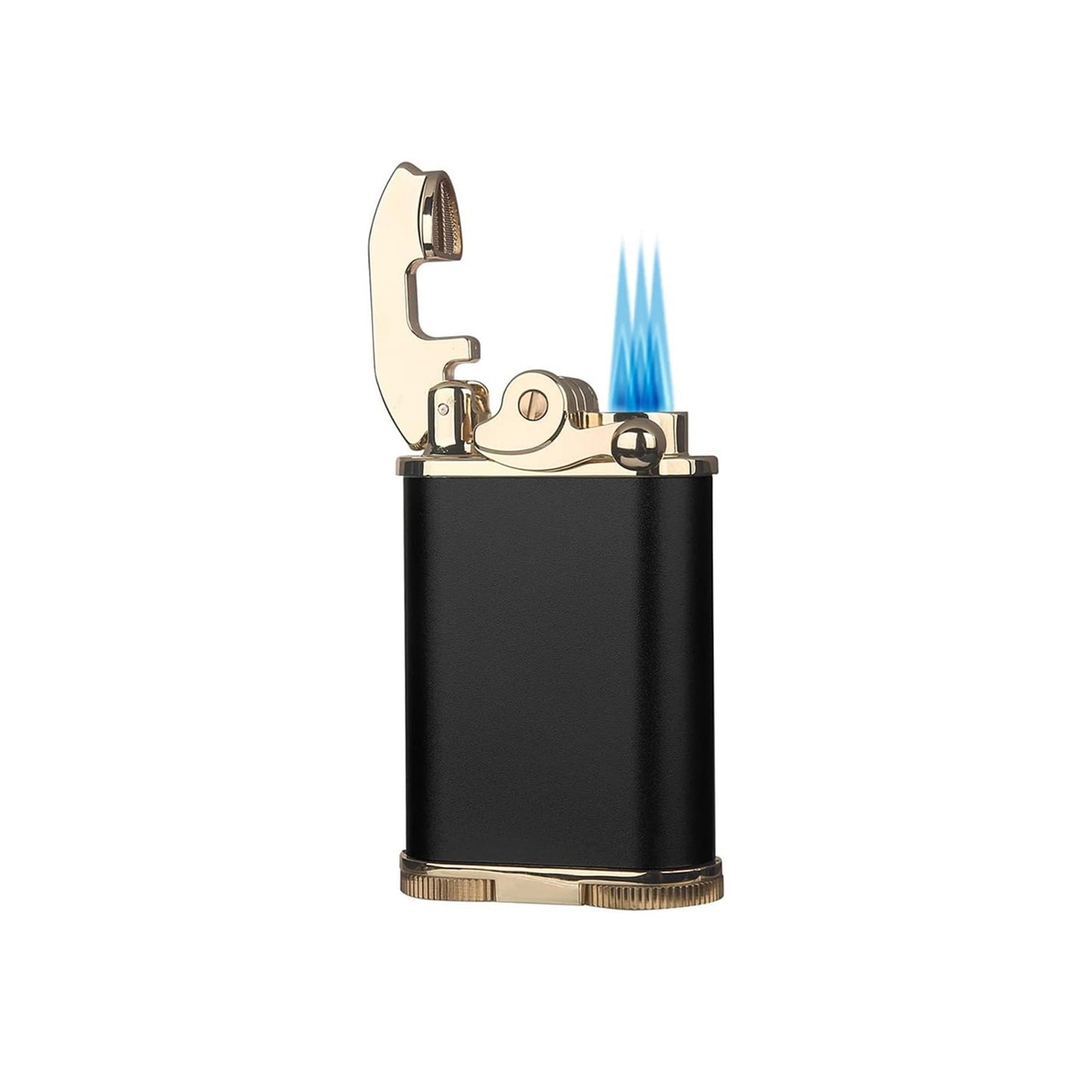 Honest Retro Triple Flame Butane Lighter, Refillable, Windproof, Adjustable Flame, Built-in Cutter, Detachable Poker