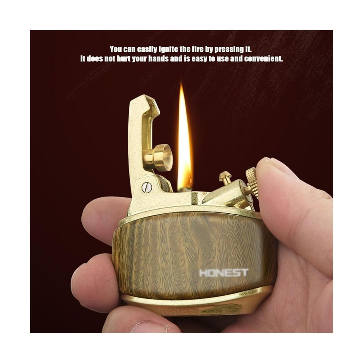 Honest Windproof Brass Vintage Trench Lighter,with Adjustable Flame for Outdoor Camping (No Fuel Required)