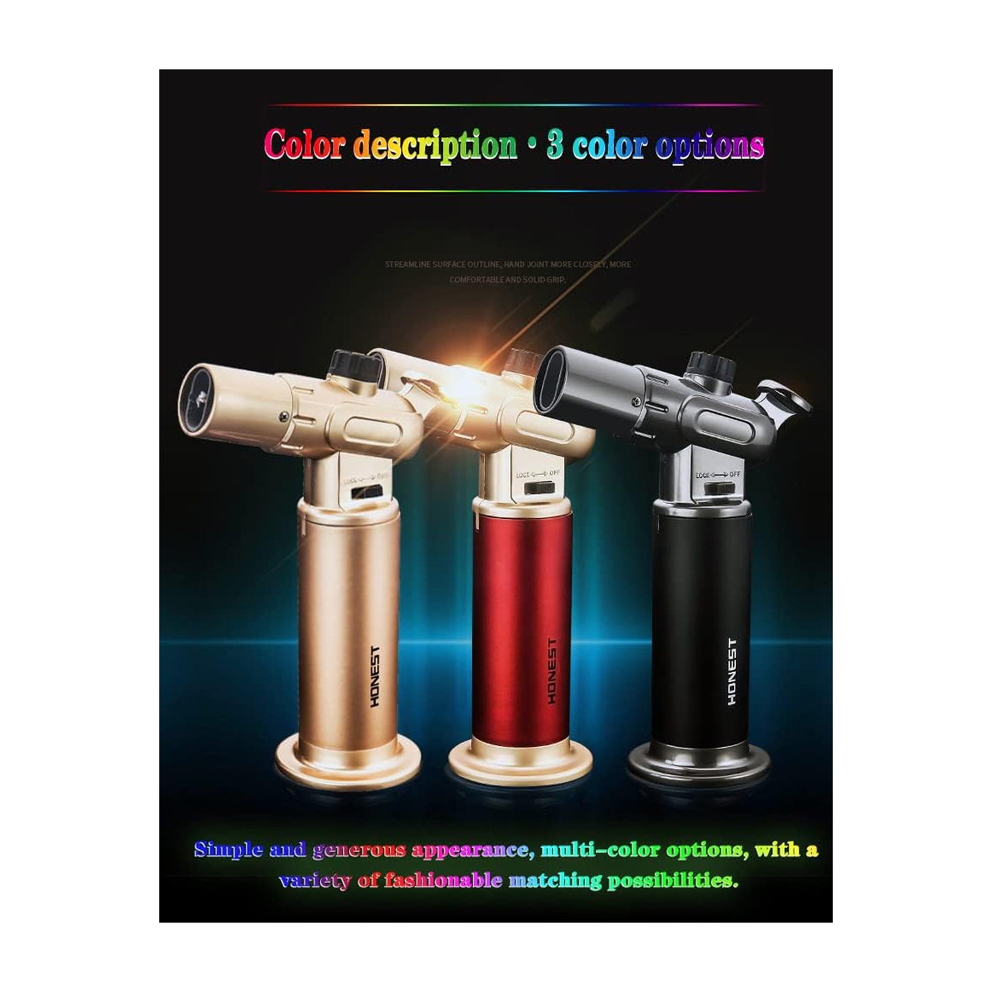 Honest Windproof Refillable lighters - Metal Butane Gas Lighters - Dual Turbo Direct Injection Lighter - Cooking Torch Lighter - Fixed The Flame Function