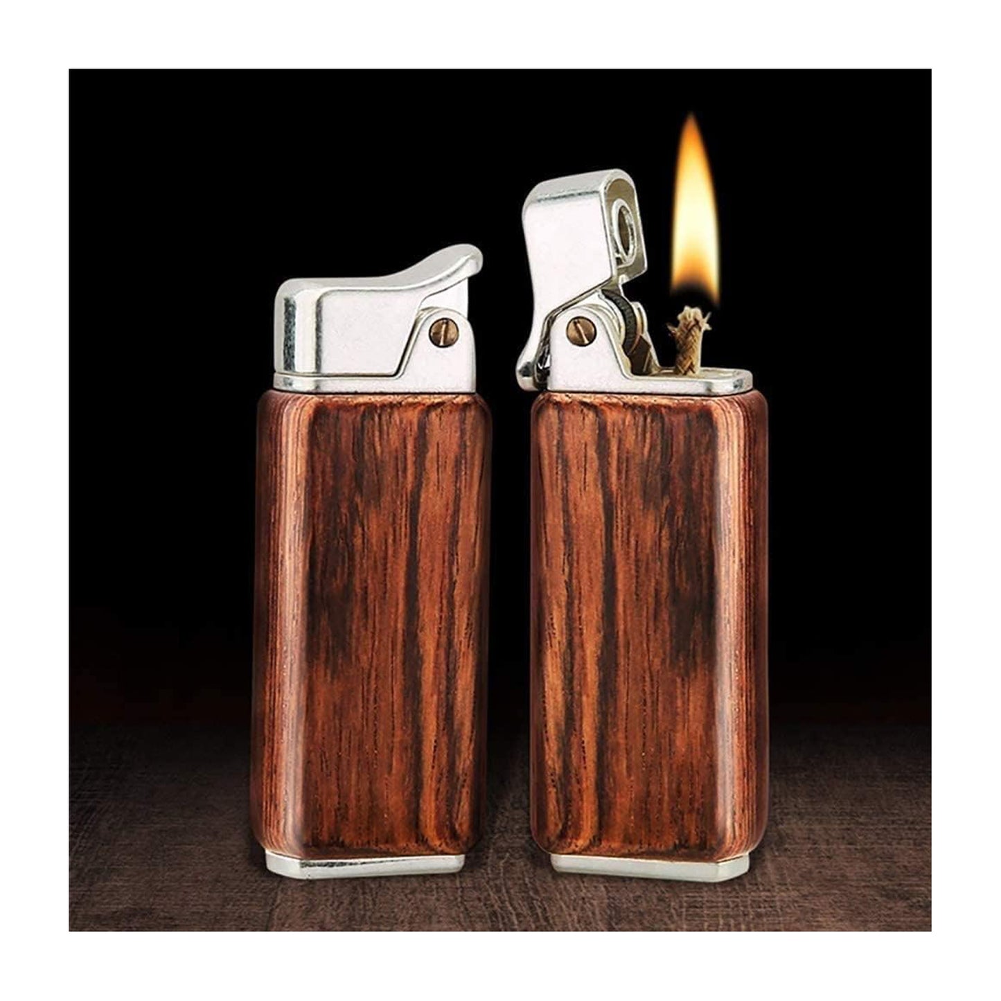 Honest Wood Vintage Antique Kerosene Lighter, Reusable Soft Flame Lighter Duct Cigarette Lighter with Wooden Box, Cool Flip Lighter for Men, Dads, Husbands Gift