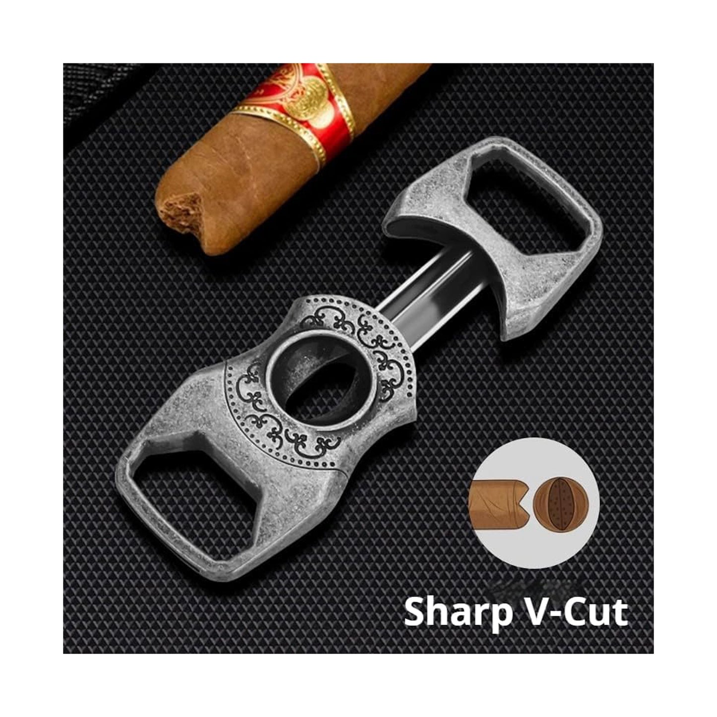 Honest Cigar Cutter V-Stainless Steel Carved Sharp Blade with Gift Box