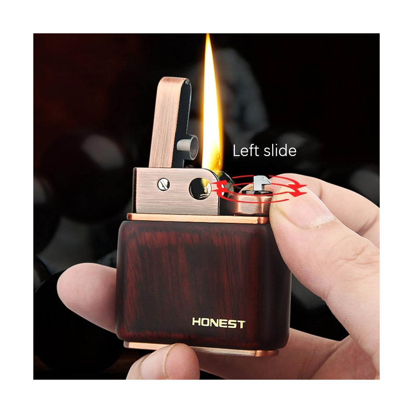 Honest Retro Lighter, Refillable Kerosene Lighter, Left Slide Ignition, Classic Soft Flame Torch Lighter for Cigars Candles Cigarettes Kitchen, Gift for Husband Boyfriend Father