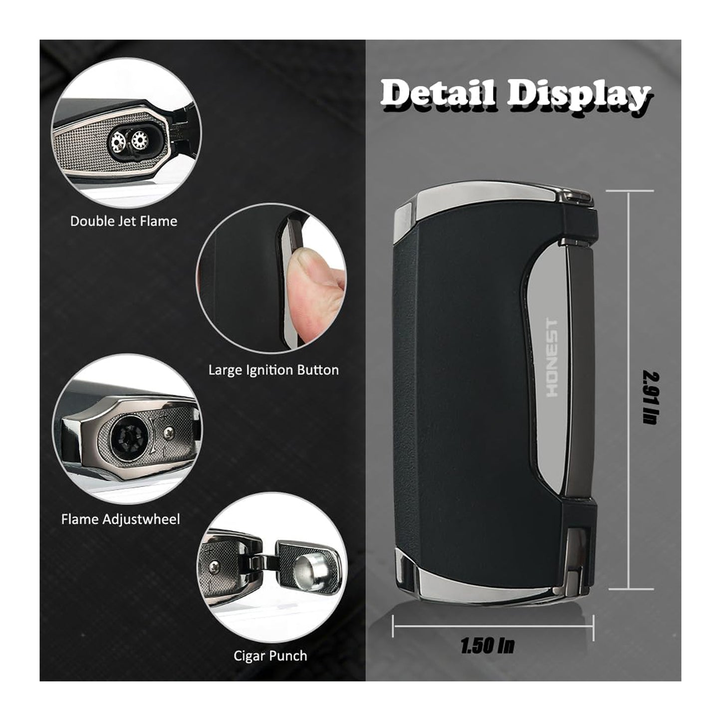 Double Jet Flame Torch Lighter and Cutter Gift Set for Men – Sleek Black Lighter Included
