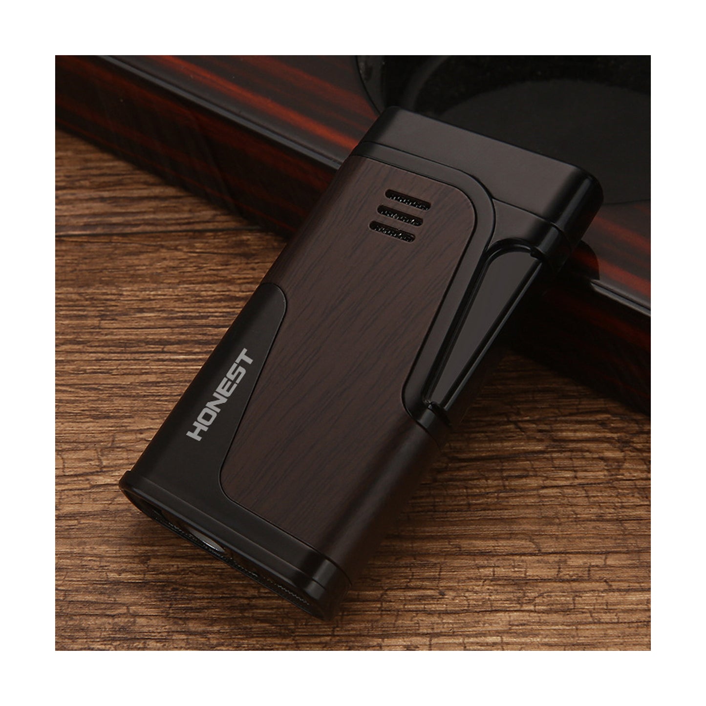 HONEST Genuine Windproof Refillable Butane Lighter Dual Jet Flame Metal Design Gift Item