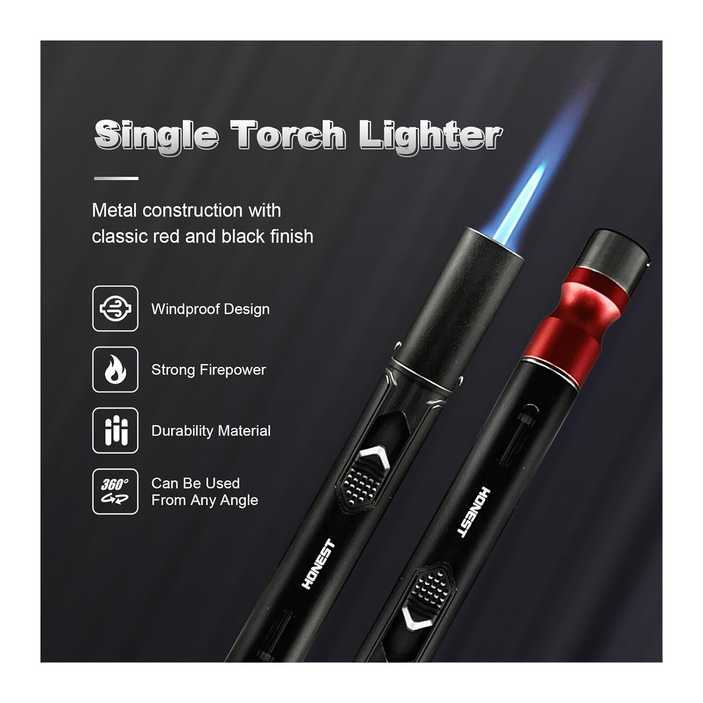 Honest Torch Lighters,5 in 1 Refillable Butane Torch Lighters,Butane Not Included, Windproof Adjustable Jet Flame Pen Shape Lighter with Cutter Punch,Holder,Draw Tool Gas Lighter Accessories Kit in Gift Box