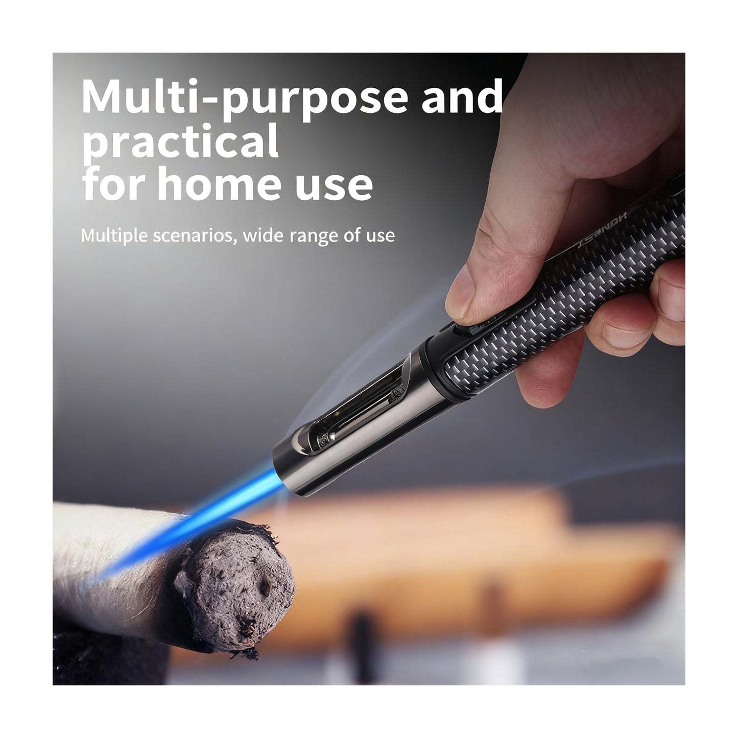 Honest Windproof Straight-in Adjustable Jet Flame Torch Lighter, Visible Gas Chamber, Pen-Style Metal Long Lighter, Portable, Recyclable, Candle Cigar Unless Outdoor Camping Barbecue Dedicated