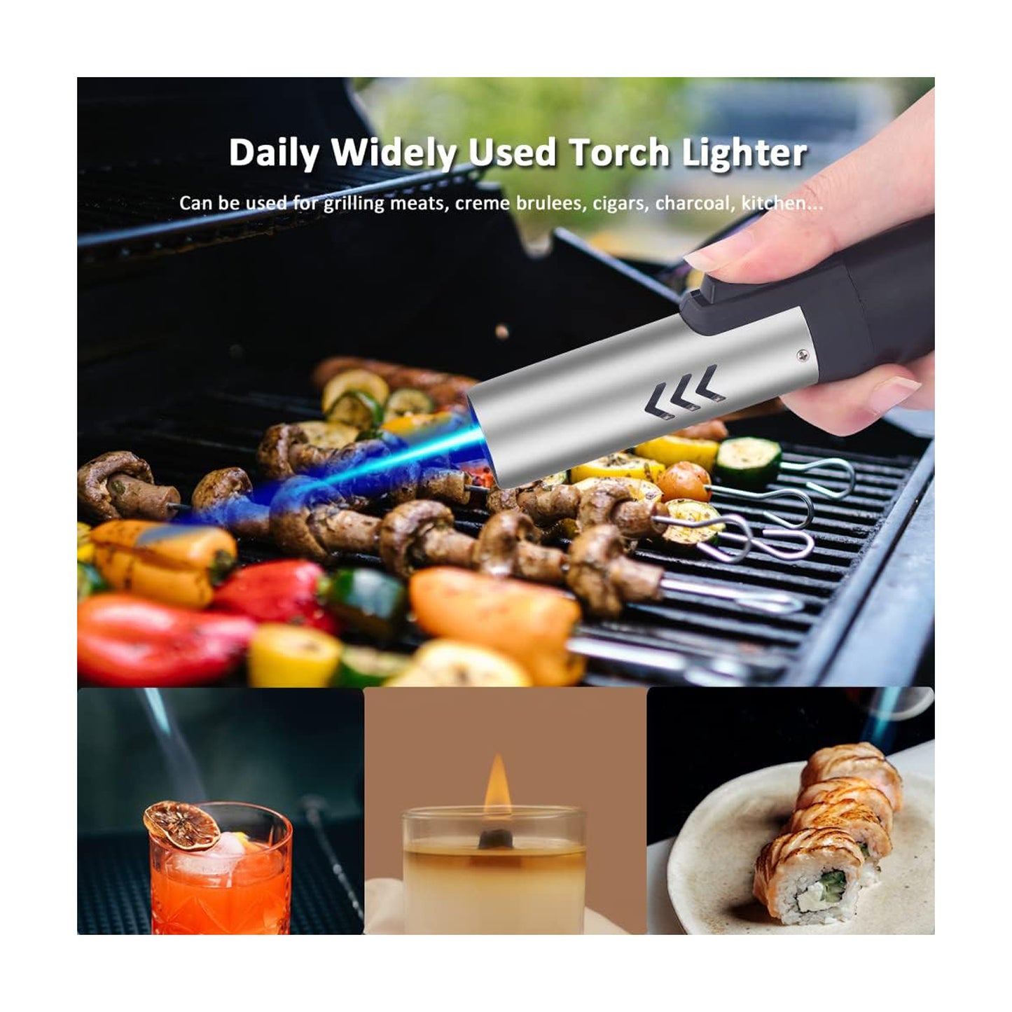 Honest Blow Torch Lighter Outdoor Windproof Lighter Refillable Torch Lighter for cocktail smoker,toast, marshmallows, Creme Brulee, BBQ, and hookah coals
