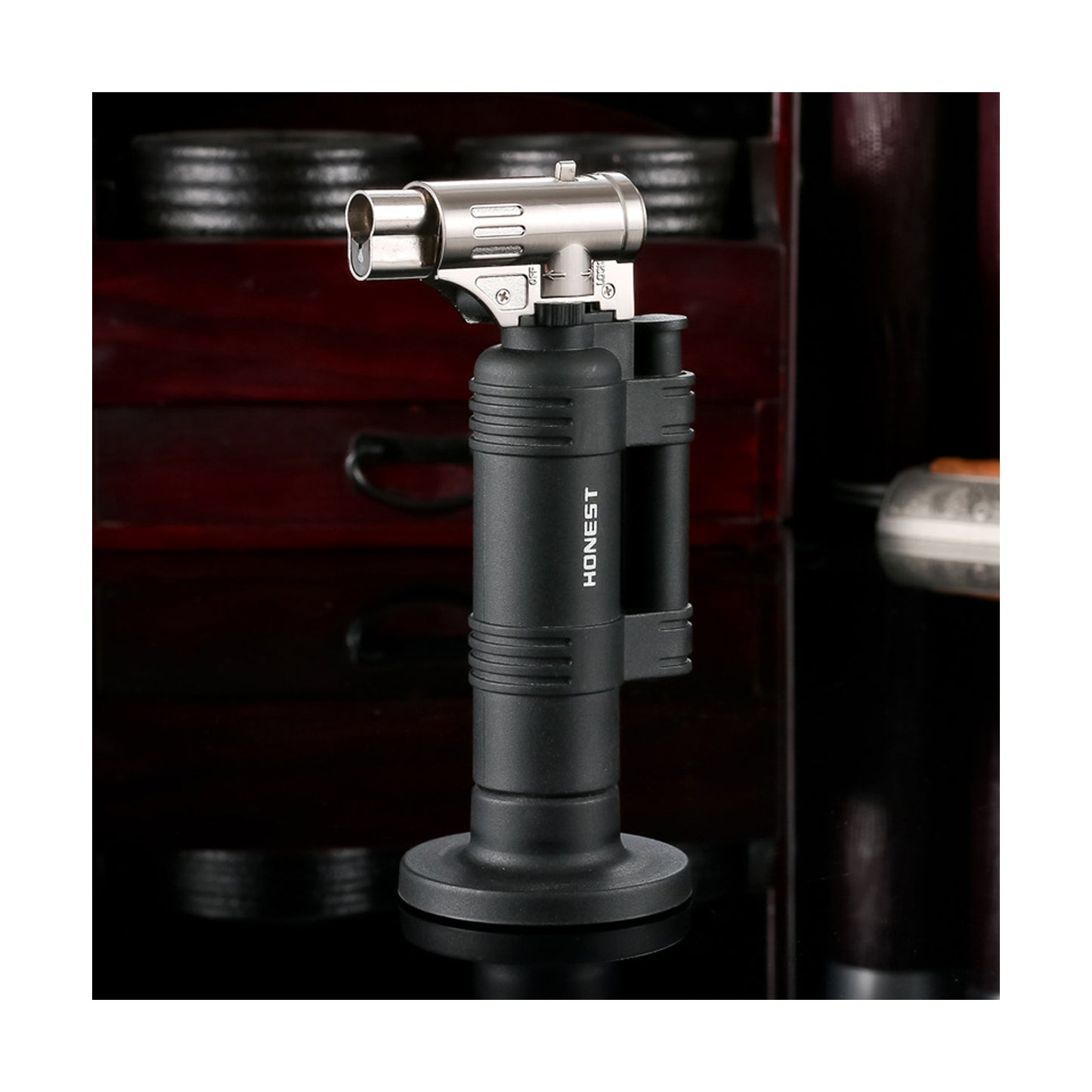 Honest Butane Torch Refillable Big Flame Torch Lighter with Adjustable and Wind Resistance Flame for Cooking, BBQ, Soldering DIY(Butane Gas not Included)