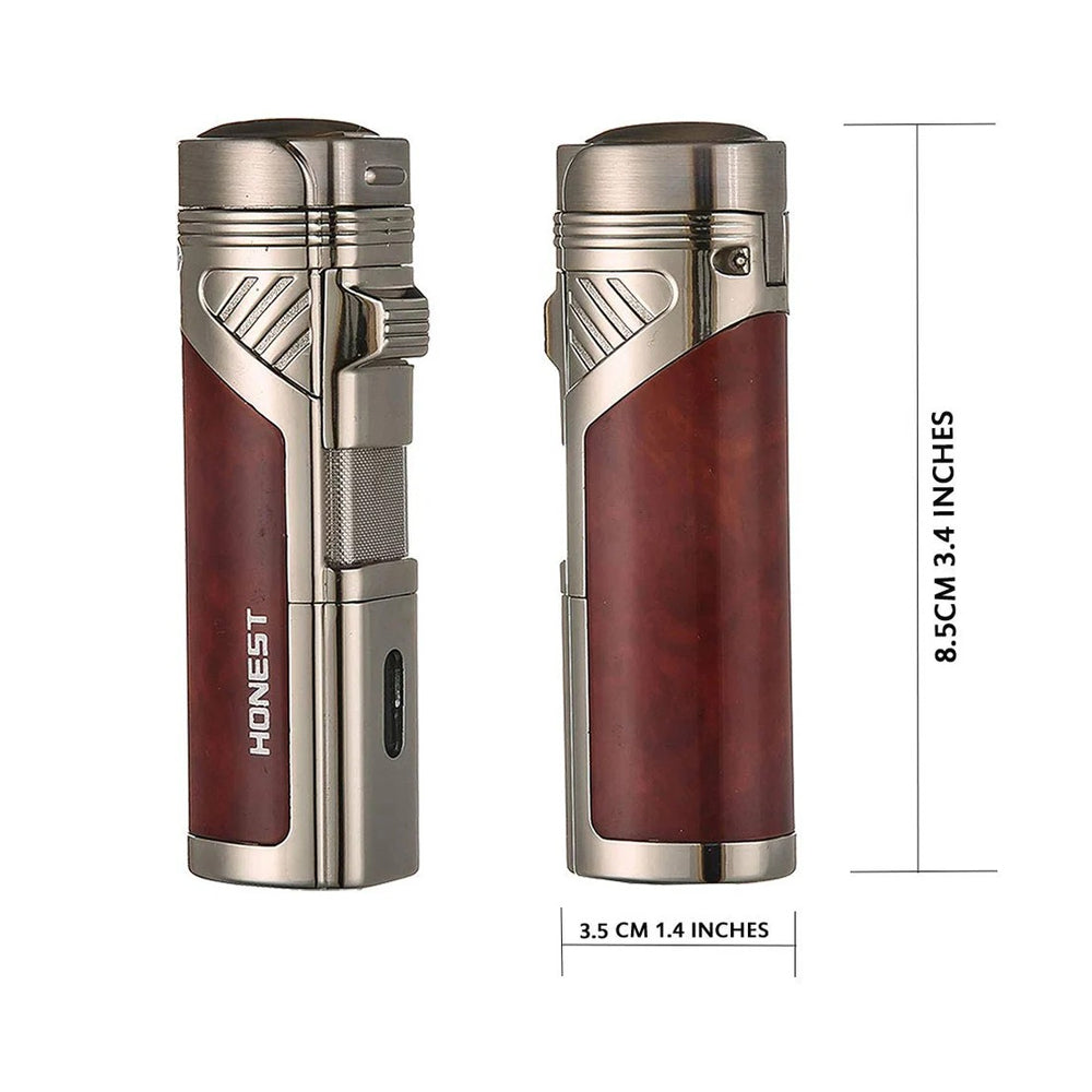 Honest Quadruple Jet Flame Torch Lighter - Refillable Butane Cigar Lighter with Cigar Punch and Gift Box