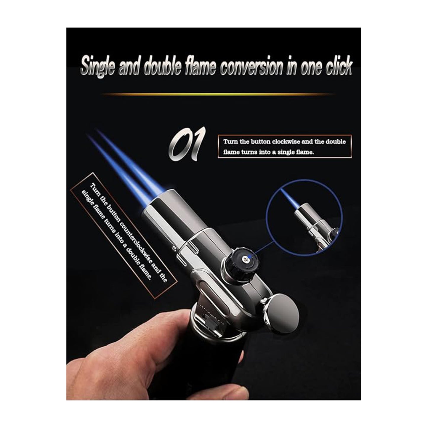 Honest Windproof Refillable lighters - Metal Butane Gas Lighters - Dual Turbo Direct Injection Lighter - Cooking Torch Lighter - Fixed The Flame Function