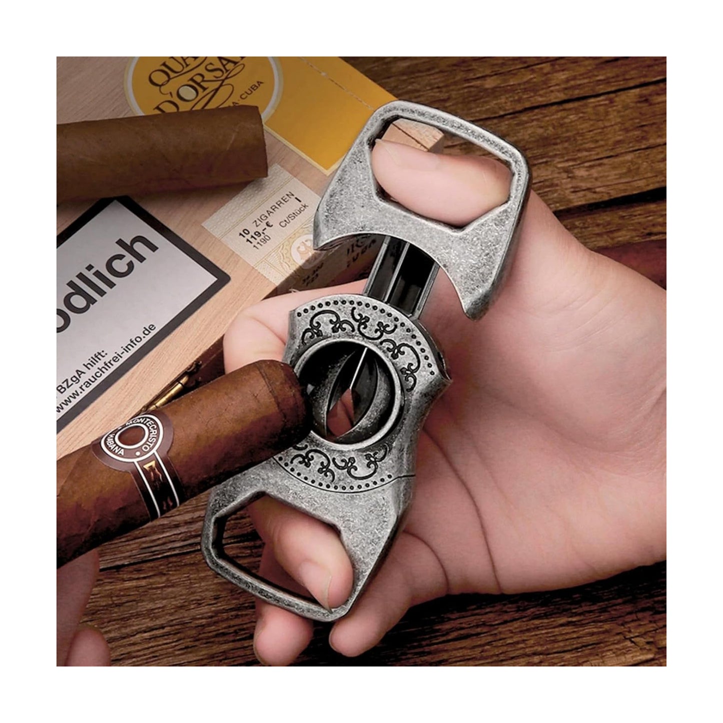 Honest Cigar Cutter V-Stainless Steel Carved Sharp Blade with Gift Box