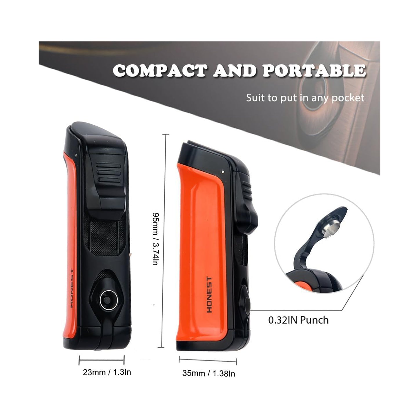 HONEST Triple Jet Torch Lighter – Refillable with Built-in Punch, Adjustable Flame Intensity, and Visible Gas Window – Great for BBQ, Kitchen, Fireplace, and Candles – Perfect Gift for Men