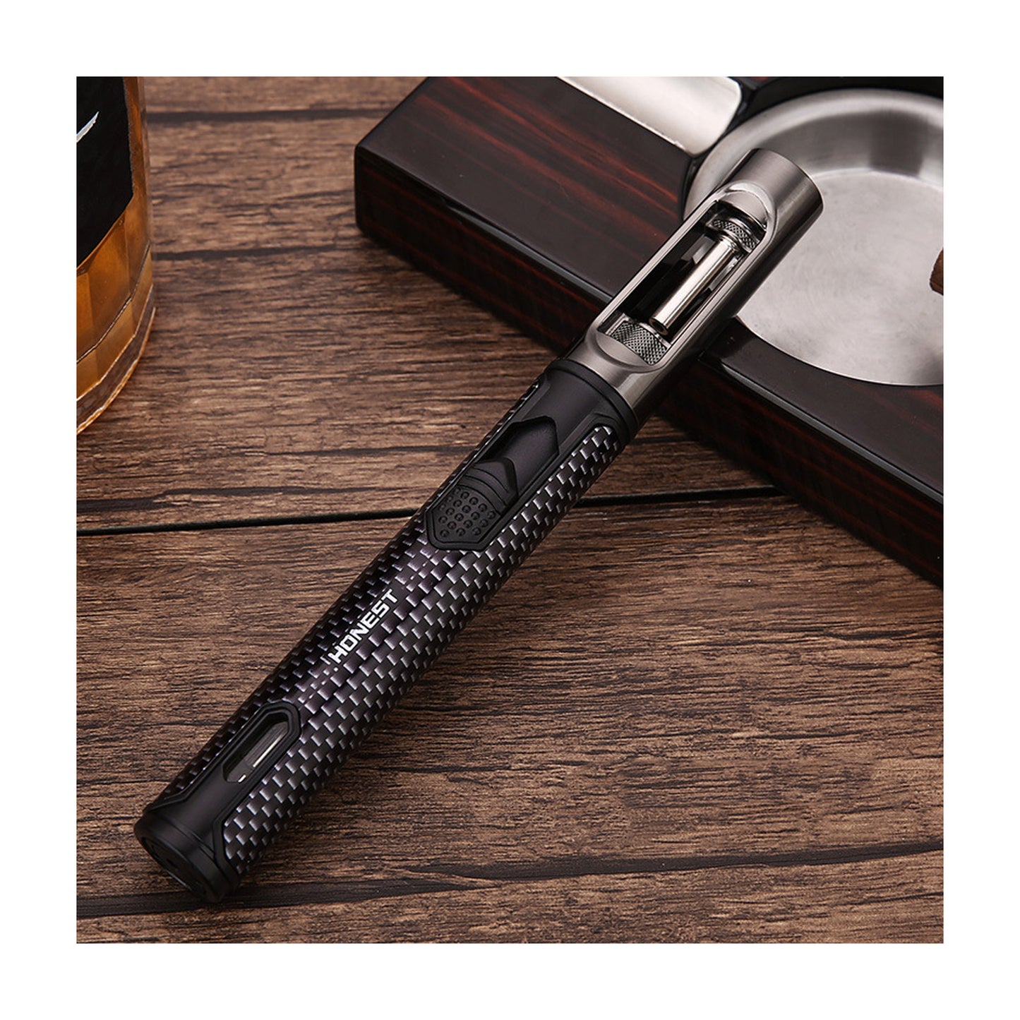 Honest Windproof Straight-in Adjustable Jet Flame Torch Lighter, Visible Gas Chamber, Pen-Style Metal Long Lighter, Portable, Recyclable, Candle Cigar Unless Outdoor Camping Barbecue Dedicated