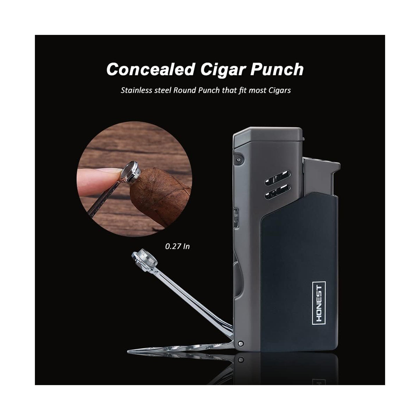 Honest Jet Torch Cigar Lighter - Adjustable Flame, Refillable with Butane - Outdoor