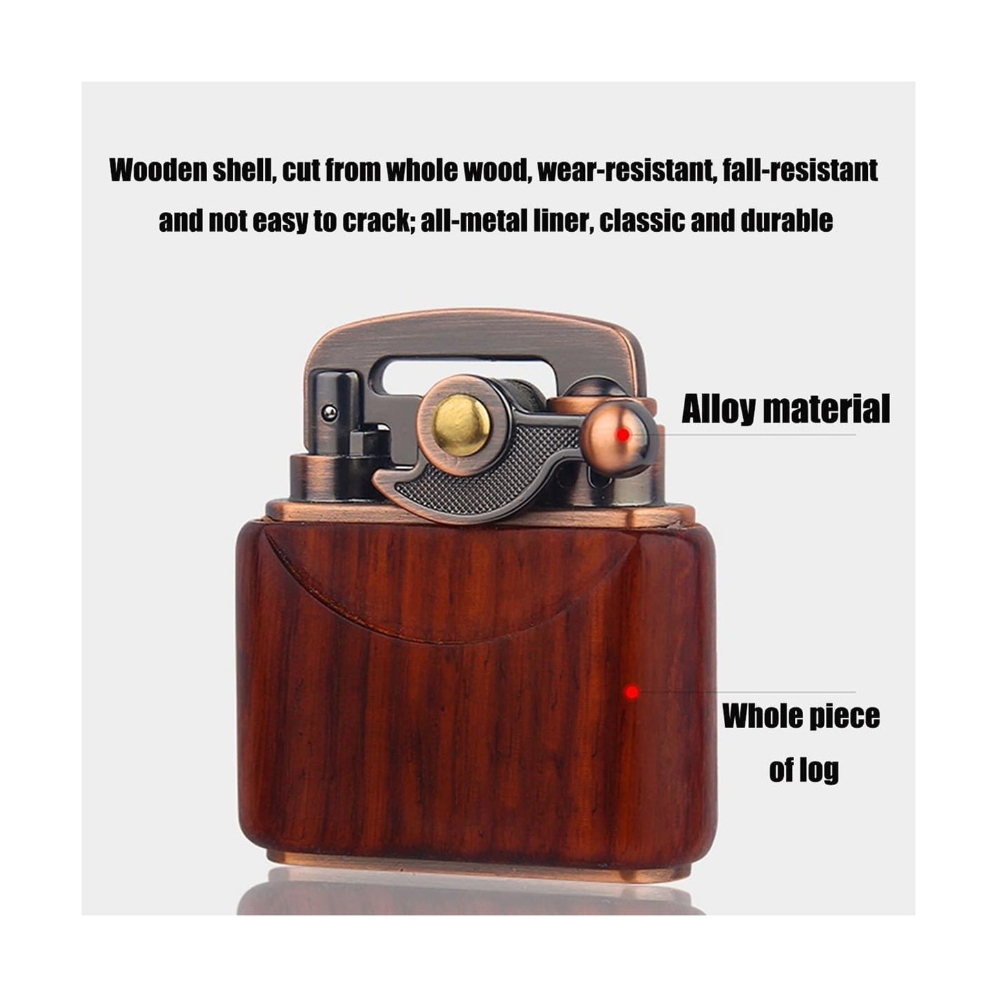 Honest Vintage Trench Lighter, Windproof Reusable, Antique Kerosene Lighter with Flame Rocker, Vintage Brass Windproof Kerosene Lighter 592 Wooden case
