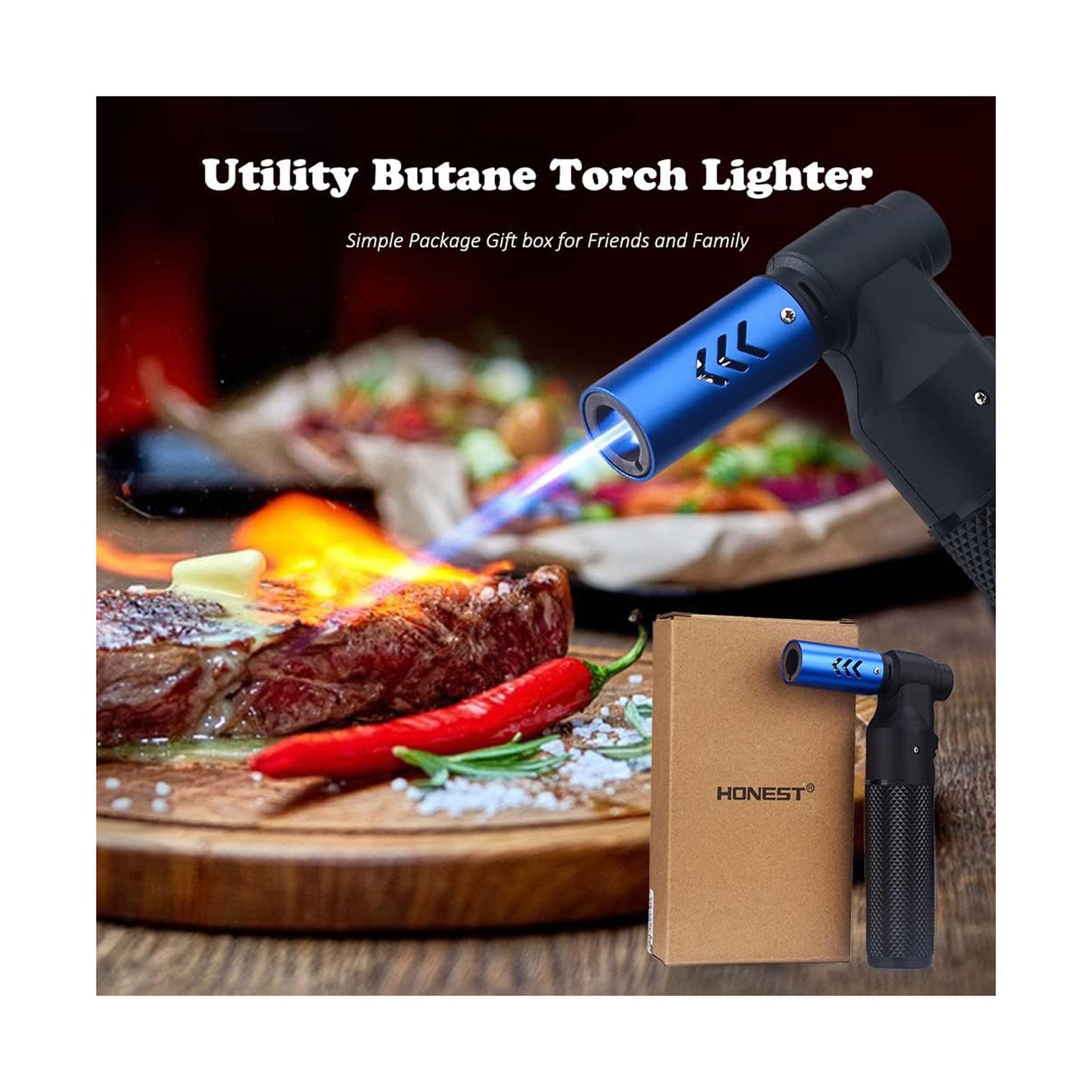 Honest Blow Torch Sleek Adjustable Butane Torch Cooking Torch Lighter Camping Home Use Welding Culinary Chef Coal Cocktail etc