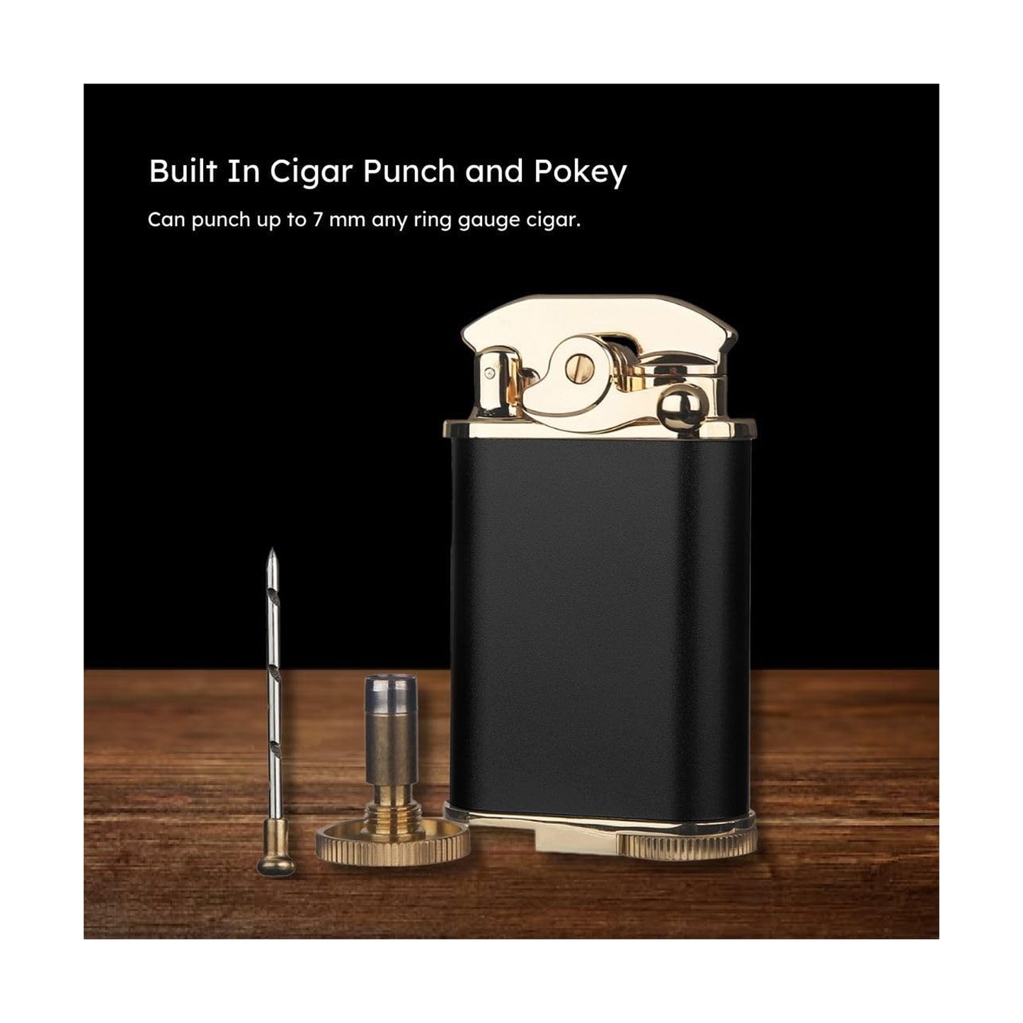 Honest Retro Triple Flame Butane Lighter, Refillable, Windproof, Adjustable Flame, Built-in Cutter, Detachable Poker