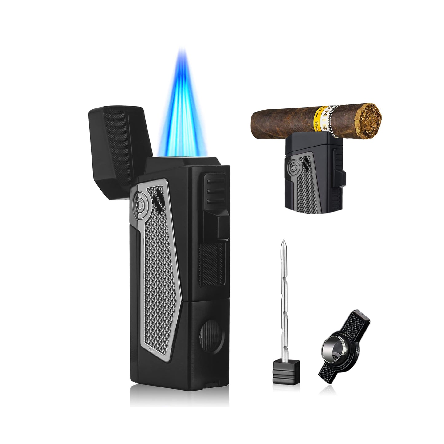 Quadruple Jet Flame Metal Torch Lighter – Refillable Butane Lighter for Men, Perfect Gadgets and Gift Ideas