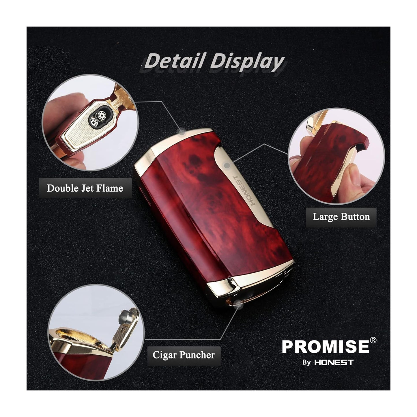 Honest Torch Lighter Double Jet Flame Cigar Lighter