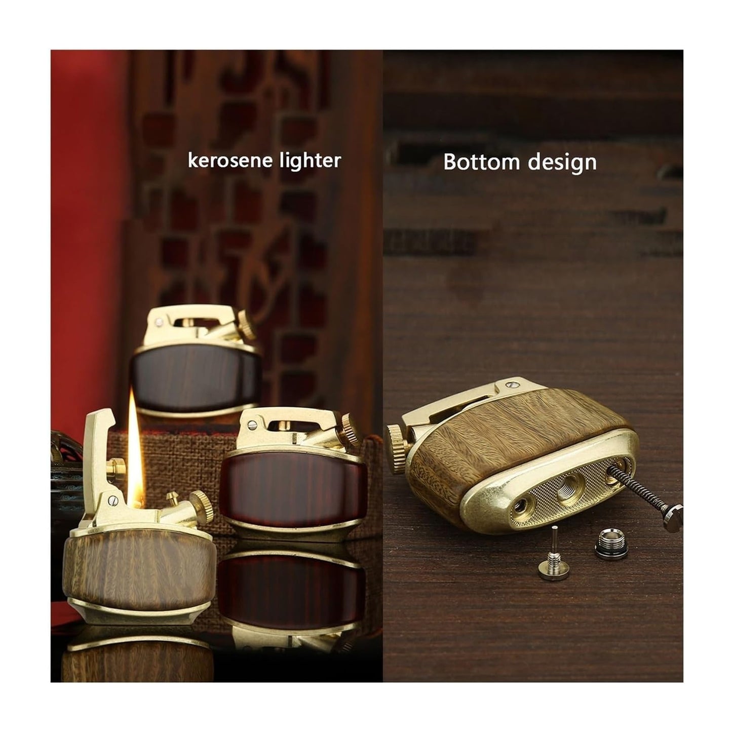 Honest Windproof Brass Vintage Trench Lighter,with Adjustable Flame for Outdoor Camping (No Fuel Required)