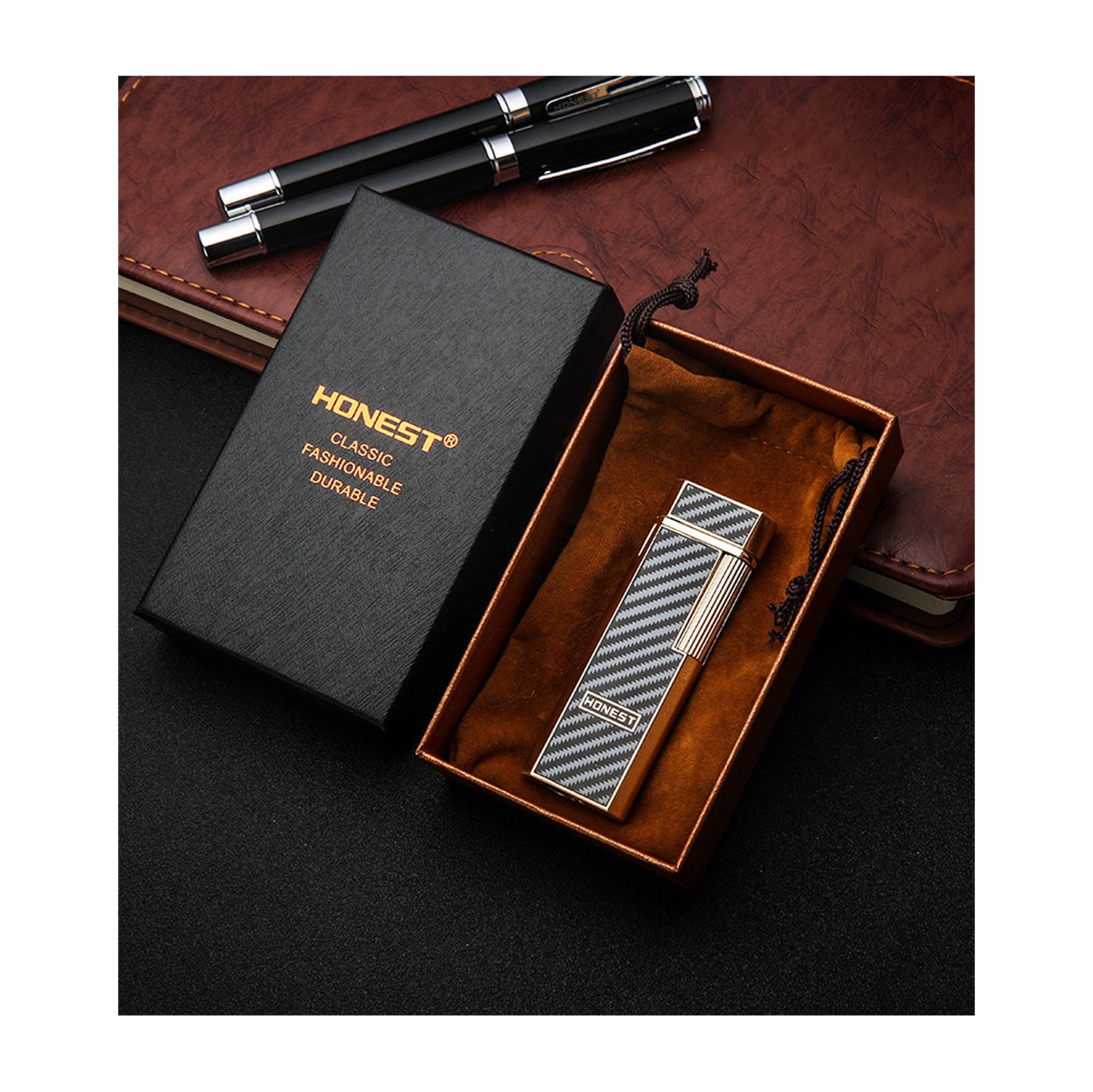 Honest Lighters Slim Soft Flame Lighter Vintage Metal Vertical Ignition Grinding Wheel Butane Lighter Great Gift for Men & Women