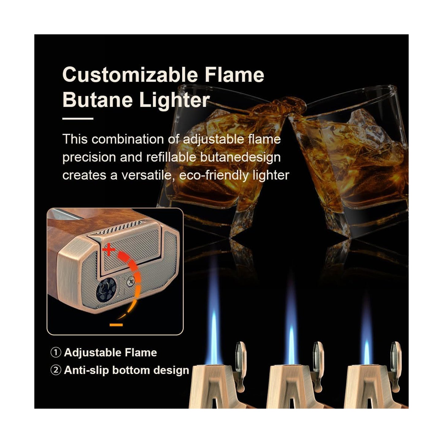 Honest Torch Lighter with V Cutter,Refillable Windproof Adjustable Jet Flame with Fuel Window Butane Torch Lighter,Gifts for Men (Butane not Include)