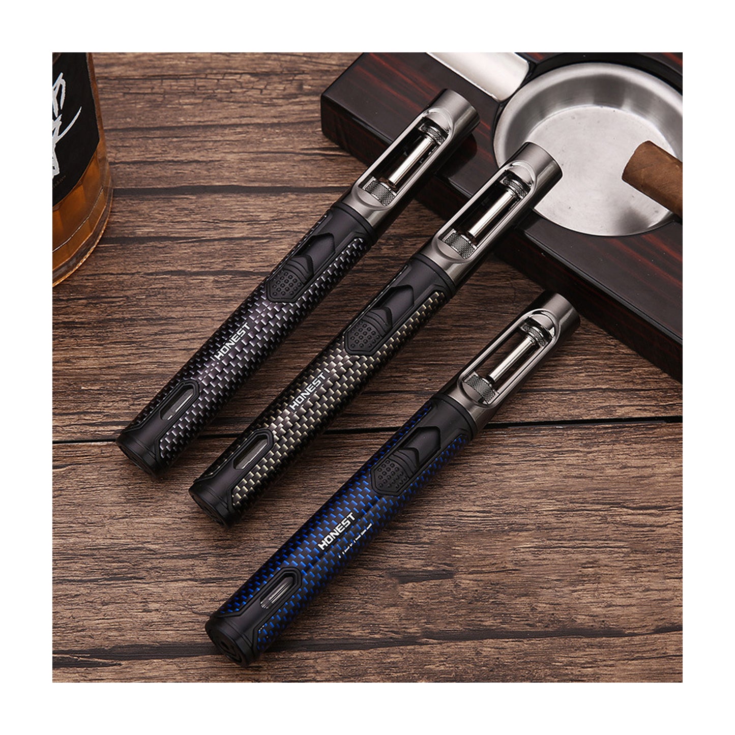 Honest Windproof Straight-in Adjustable Jet Flame Torch Lighter, Visible Gas Chamber, Pen-Style Metal Long Lighter, Portable, Recyclable, Candle Cigar Unless Outdoor Camping Barbecue Dedicated