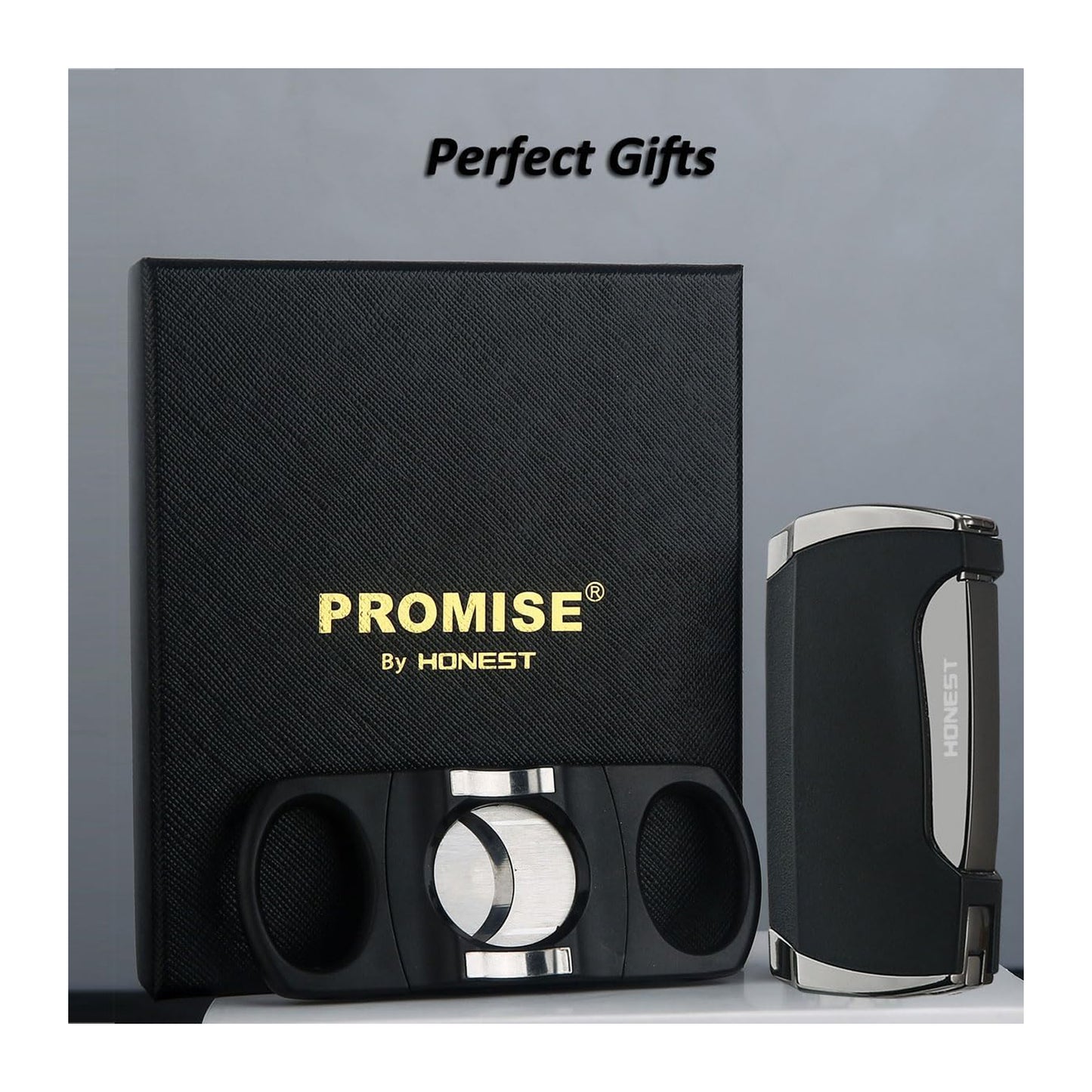 Double Jet Flame Torch Lighter and Cutter Gift Set for Men – Sleek Black Lighter Included
