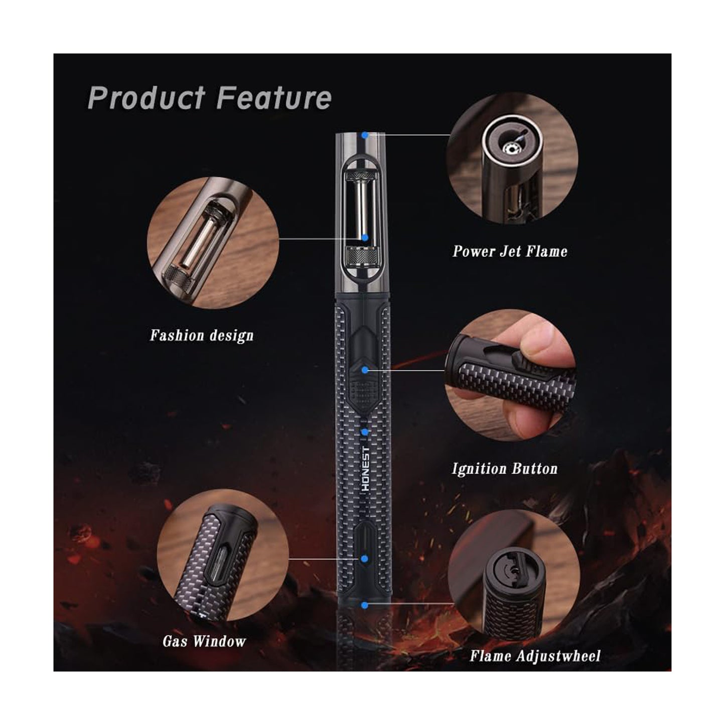 HONEST Refillable Butane Torch Lighter – Single Jet Flame Ideal for Candles, Grills, BBQ, and Camping