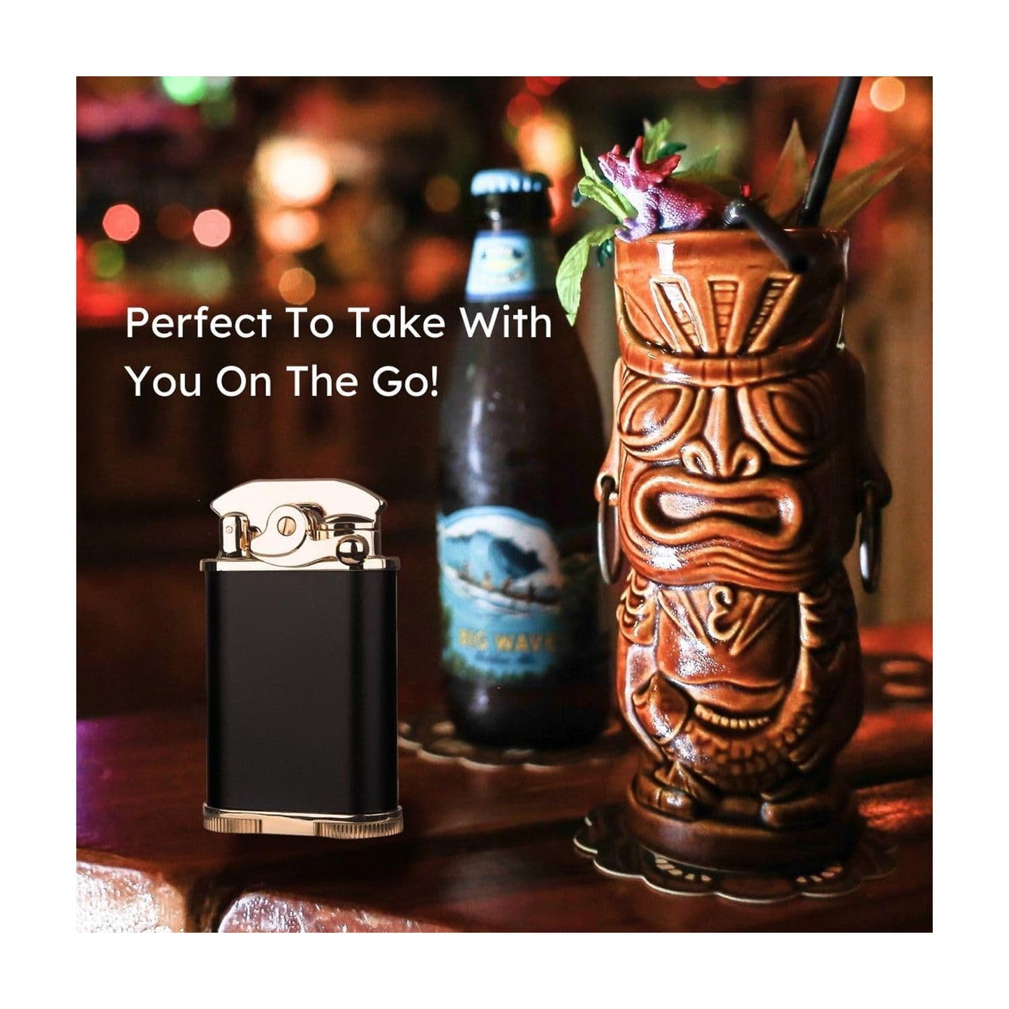 Honest Retro Triple Flame Butane Lighter, Refillable, Windproof, Adjustable Flame, Built-in Cutter, Detachable Poker